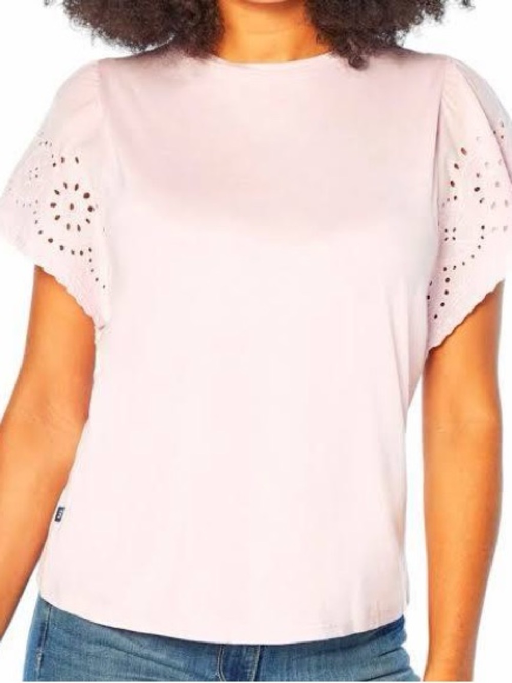GAP Pink Eyelet Flutter Sleeve Top Women’s L Cotton Modal Cottagecore